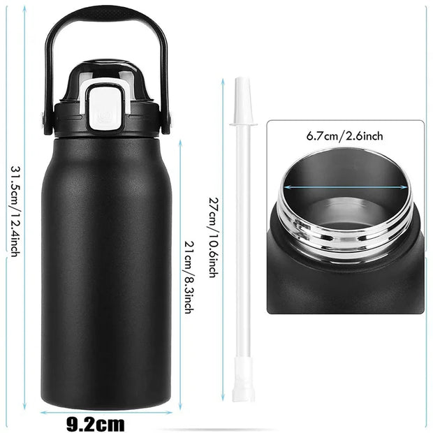 2L Stainless Steel Thermal Bottle With Straw