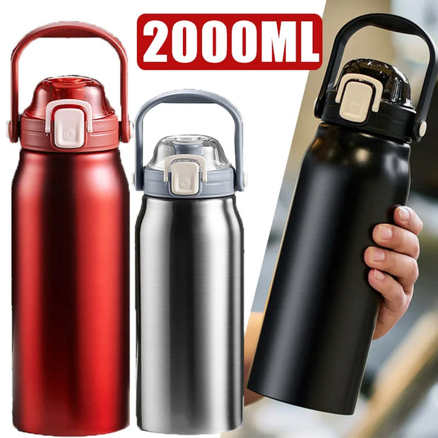 2L Stainless Steel Thermal Bottle With Straw