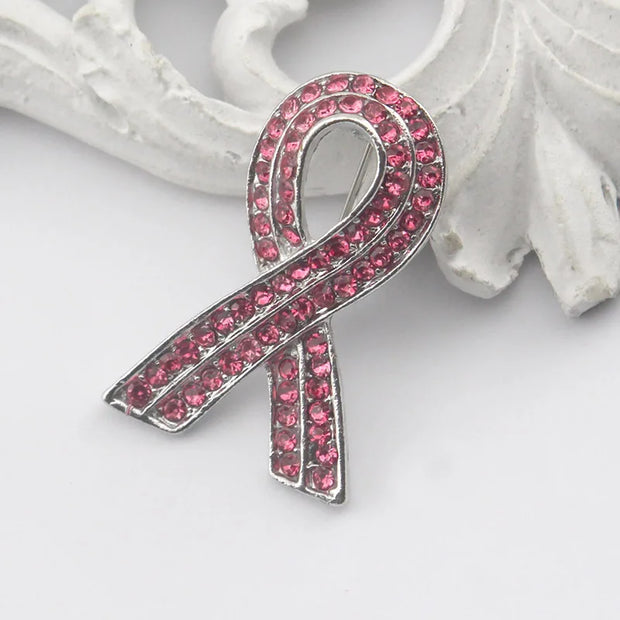 Pink Ribbon Rhinestone Breast Cancer Awareness Pin