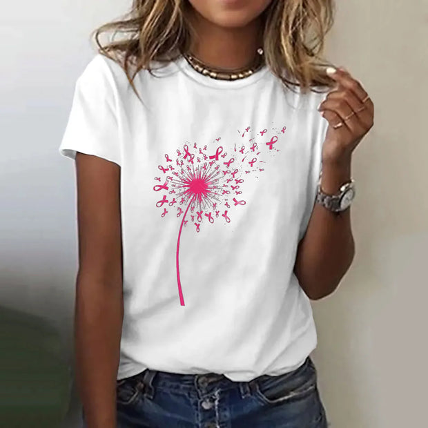 Dandelion Ribbon Breast Cancer Awareness Print T-Shirt