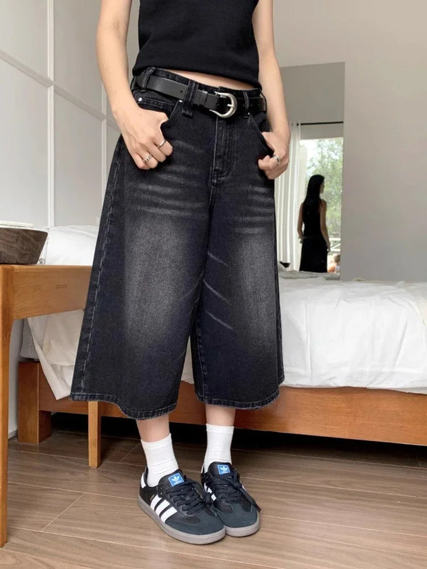 Deeptown Black Baggy Denim Shorts