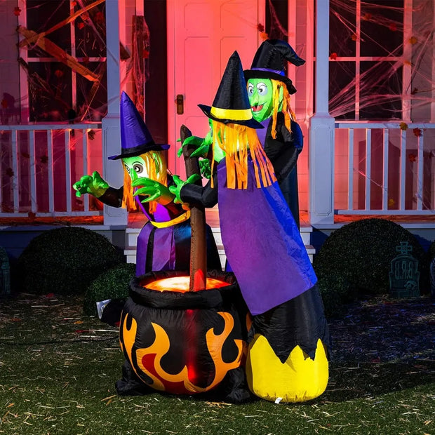 6 FT Tall Halloween Inflatable Three Witch Around Cauldron