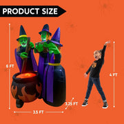 6 FT Tall Halloween Inflatable Three Witch Around Cauldron