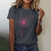 Dandelion Ribbon Breast Cancer Awareness Print T-Shirt