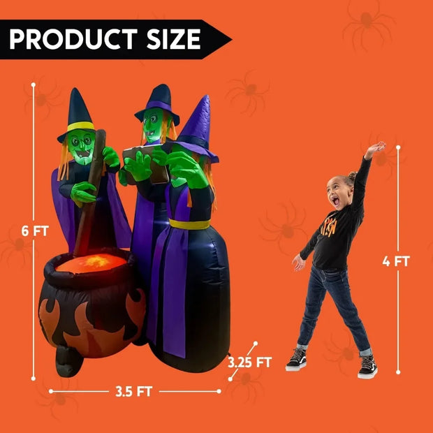 6 FT Tall Halloween Inflatable Three Witch Around Cauldron