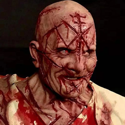 Halloween Realistic Latex Bald Human Face Blood Scar Mask