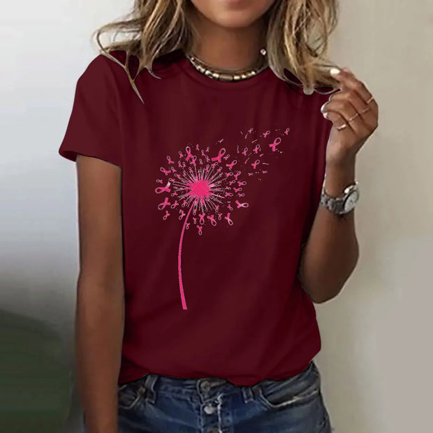 Dandelion Ribbon Breast Cancer Awareness Print T-Shirt