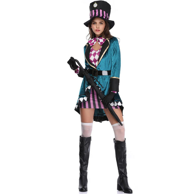 Halloween Alice In Wonderland Clock Mad Hatter Cosplay Costume