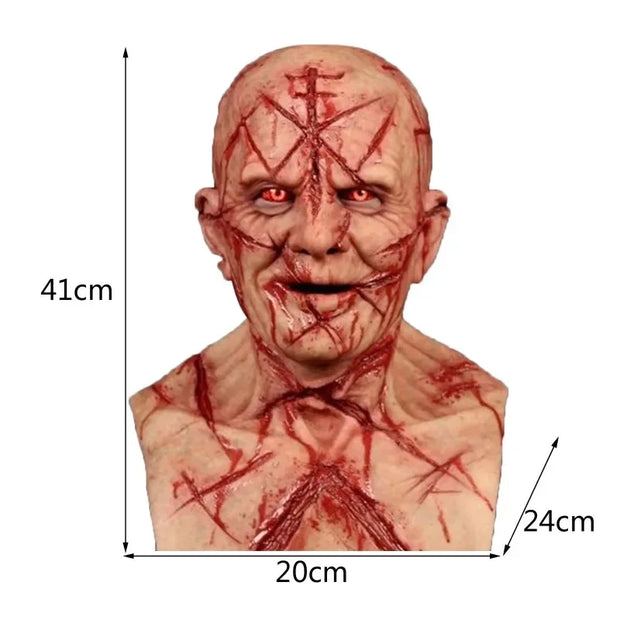 Halloween Realistic Latex Bald Human Face Blood Scar Mask