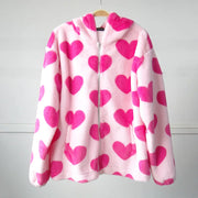 Harajuku Heart Print Plush Jacket