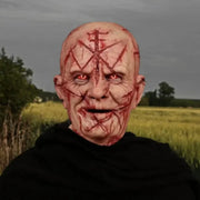 Halloween Realistic Latex Bald Human Face Blood Scar Mask