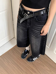 Deeptown Black Baggy Denim Shorts