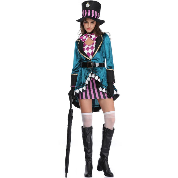 Halloween Alice In Wonderland Clock Mad Hatter Cosplay Costume