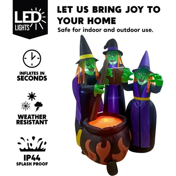 6 FT Tall Halloween Inflatable Three Witch Around Cauldron