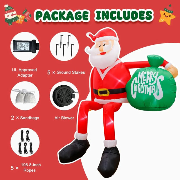 8FT Christmas Inflatable Climbing Santa With LED Lights