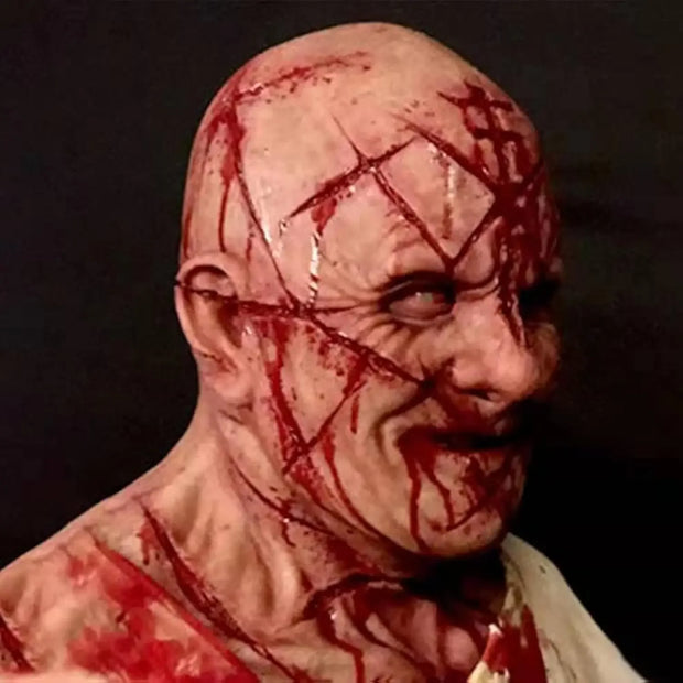 Halloween Realistic Latex Bald Human Face Blood Scar Mask