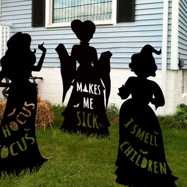 1Pcs Witch Halloween Decorations Outdoor Black Hocus Pocus Witches Silhouette Yard Signs