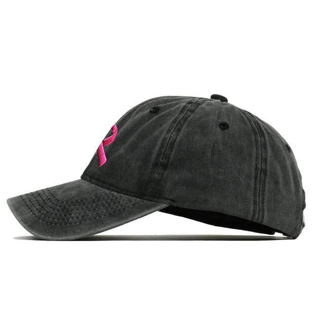 Breast Cancer Awareness Baseball Hats with Embroidered Ribbon