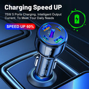 75W Car Charger 5 Port USB Type C Fast Charging