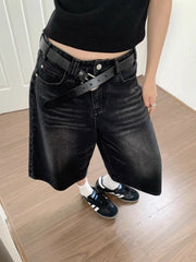 Deeptown Black Baggy Denim Shorts