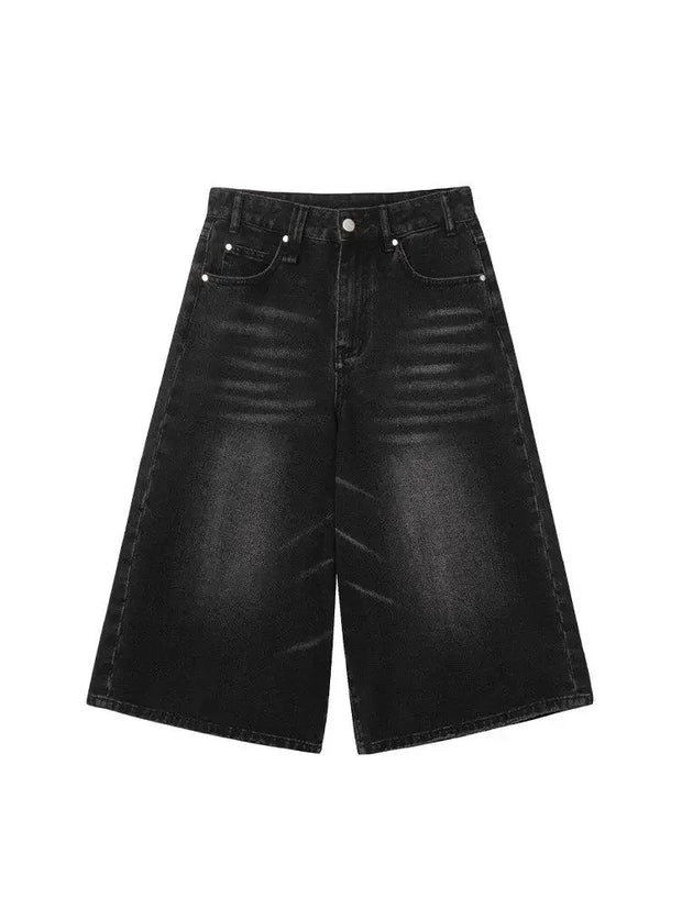 Deeptown Black Baggy Denim Shorts