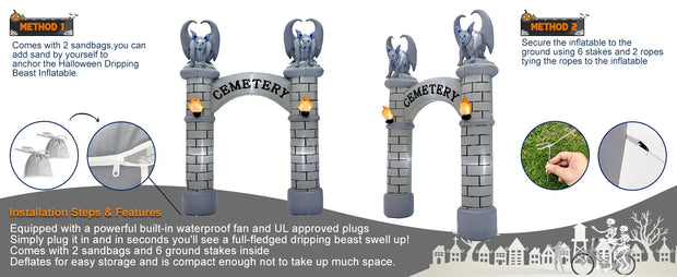 10FT Inflatable Halloween Haunted Cemetery Arch Yard Decoration