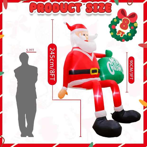 8FT Christmas Inflatable Climbing Santa With LED Lights