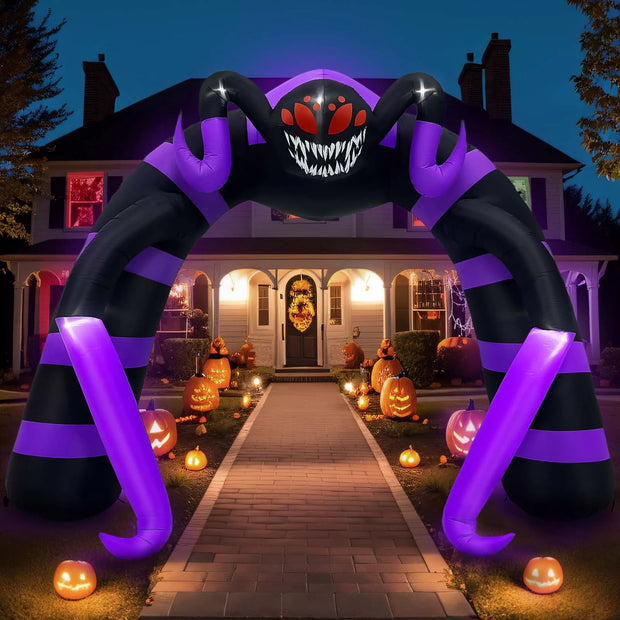 10FT Halloween Inflatable Spider Arch Blow Up with LED Light