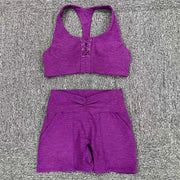 Women's 1/2PCS Nylon Laced Crop Sport Bra Yoga Set