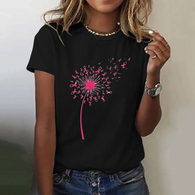 Dandelion Ribbon Breast Cancer Awareness Print T-Shirt