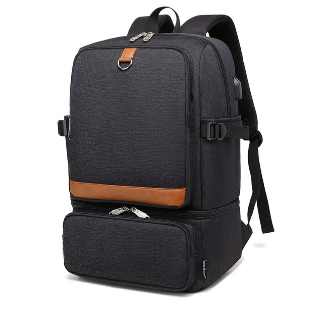 Black Waterproof Laptop Backpack w/ Thermal Insulated lunch Bag