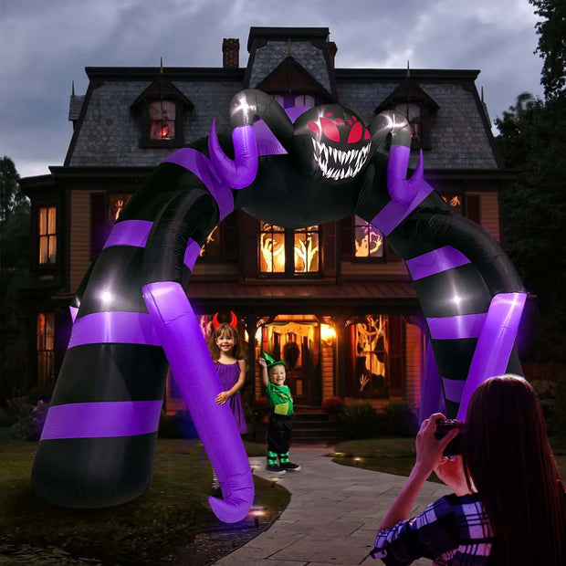 10FT Halloween Inflatable Spider Arch Blow Up with LED Light