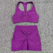 Women's 1/2PCS Nylon Laced Crop Sport Bra Yoga Set