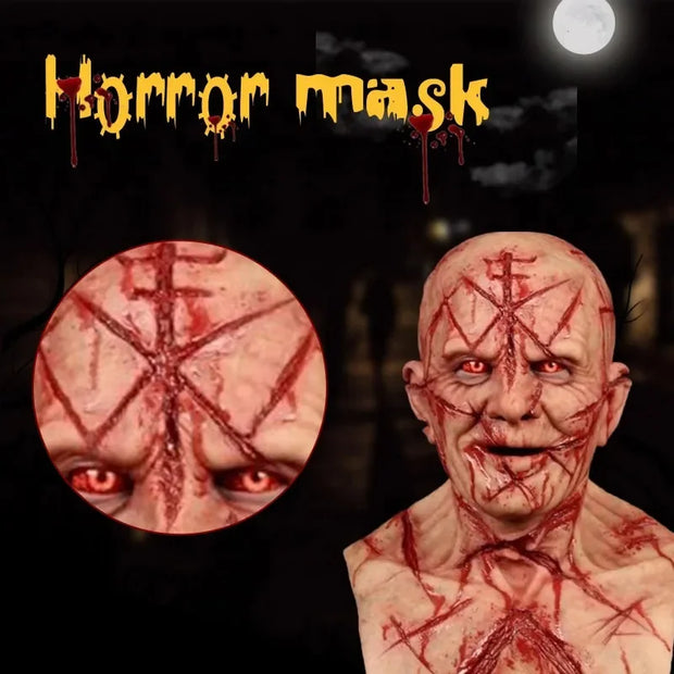 Halloween Realistic Latex Bald Human Face Blood Scar Mask