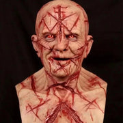 Halloween Realistic Latex Bald Human Face Blood Scar Mask